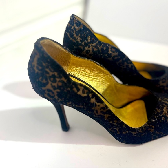 Vintage Stephane de Raucourt classy kitten heels Jaguar print leather&lace - Picture 4 of 7
